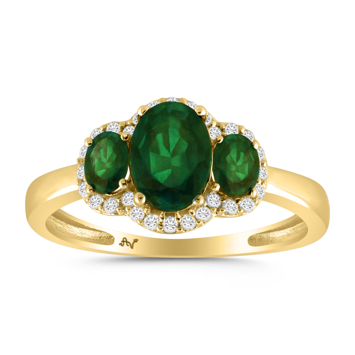 LADIES RING 1.62CT ROUND/OVAL EMERALD DIAMOND 14K YELLOW GOLD (CENTER STONE OVAL EMERALD DIAMOND-0.50CT)