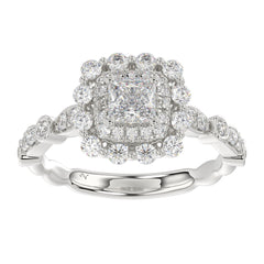 LADIES RING 1.25CT PRINCESS /ROUND DIAMOND 14K WHITE GOLD