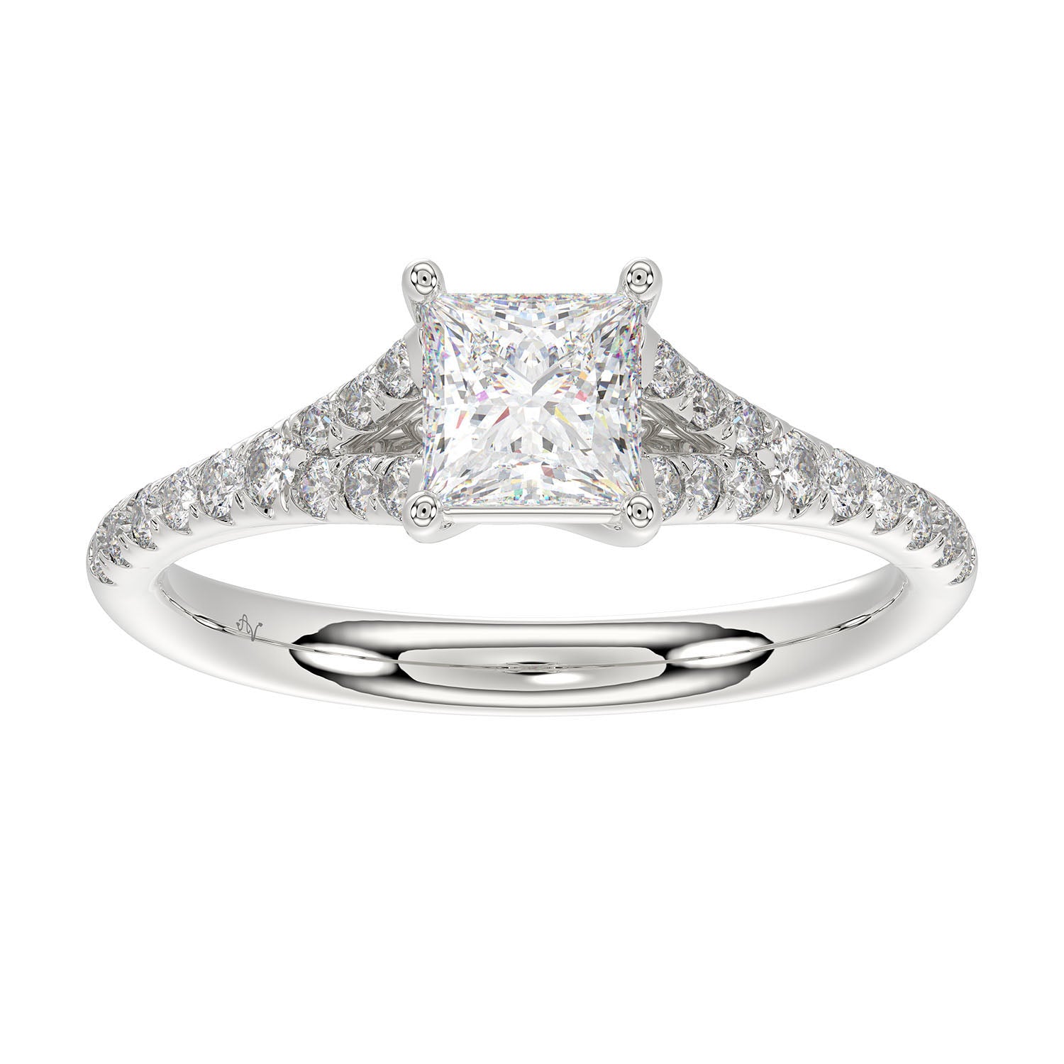 LADIES RING 1.00CT PRINCESS /ROUND DIAMOND 14K WHITE GOLD