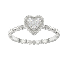 Ladies 0.10Ct Round Diamond Halo Heart Ring Sterling Silver Stylish Women�S Engagement & Promise Ring