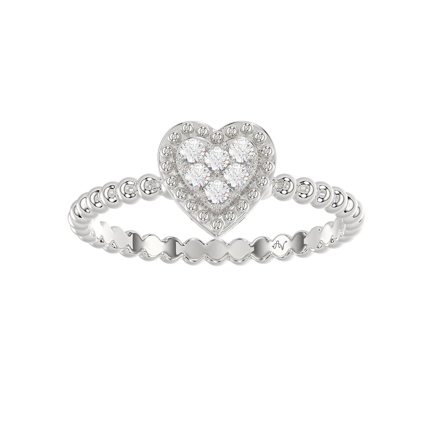 Ladies Halo Ring 0.10Ct Heart Shape Round Diamond Sterling Silver White