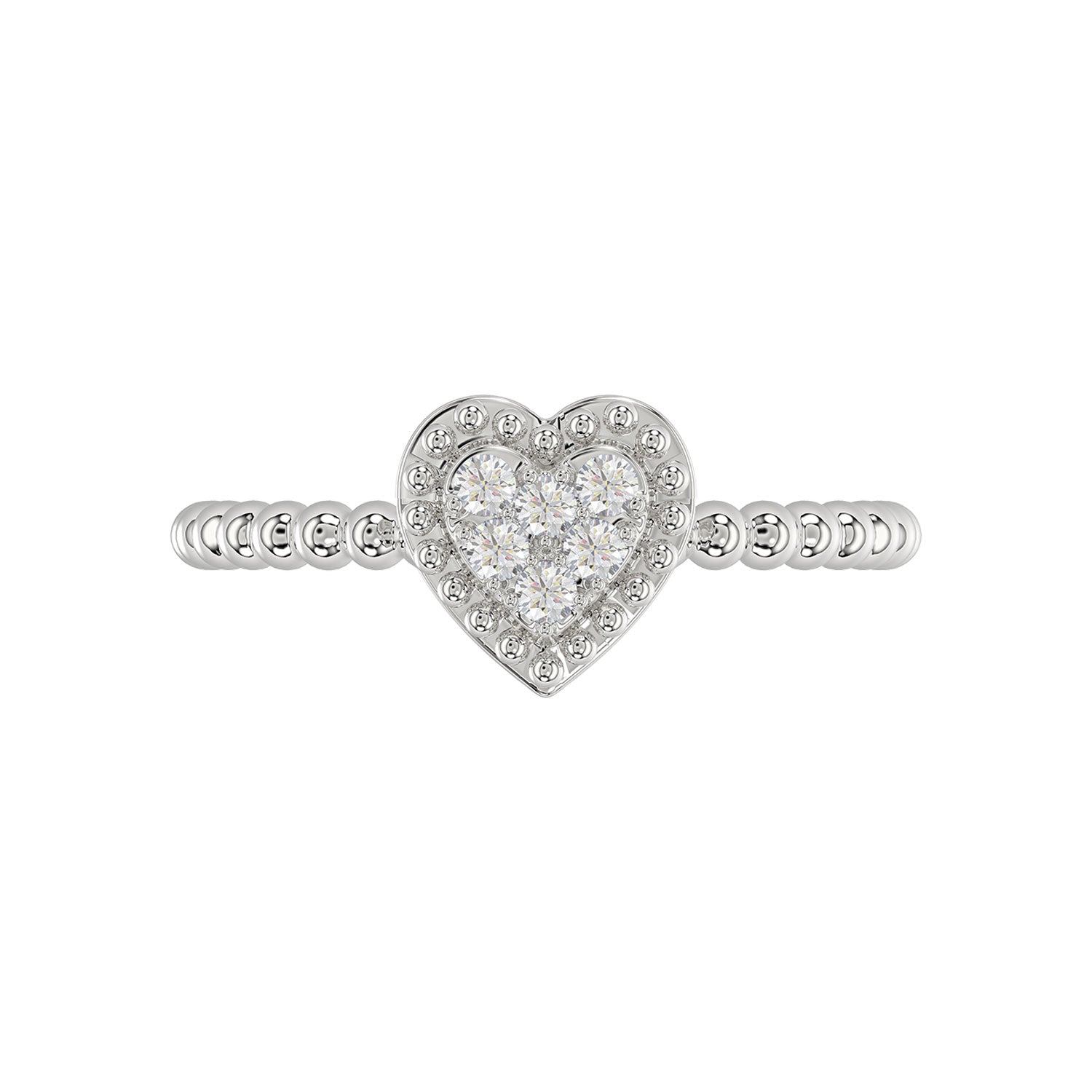 Ladies Halo Ring 0.10Ct Heart Shape Round Diamond Sterling Silver White
