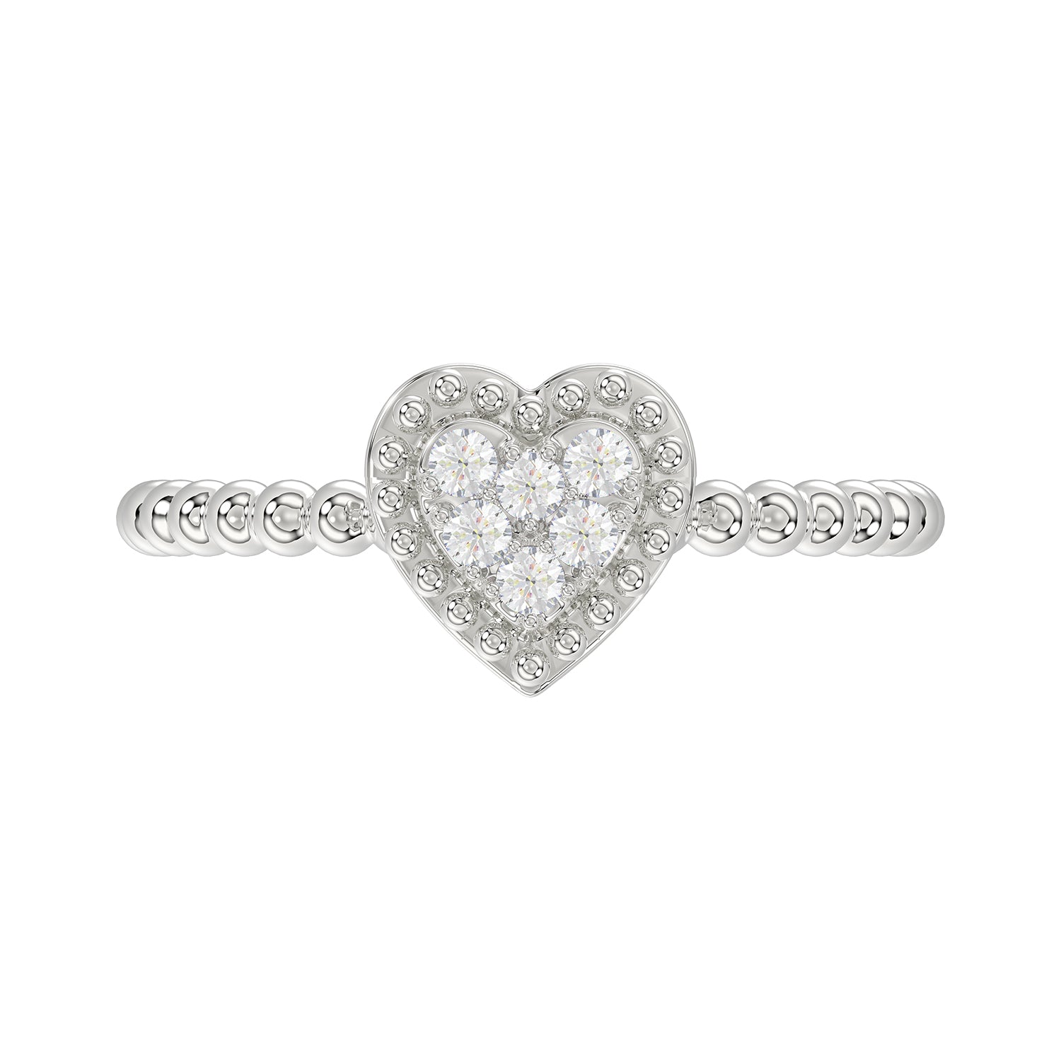 Ladies 0.10Ct Round Diamond Halo Heart Ring Sterling Silver Stylish Women’S Engagement & Promise Ring