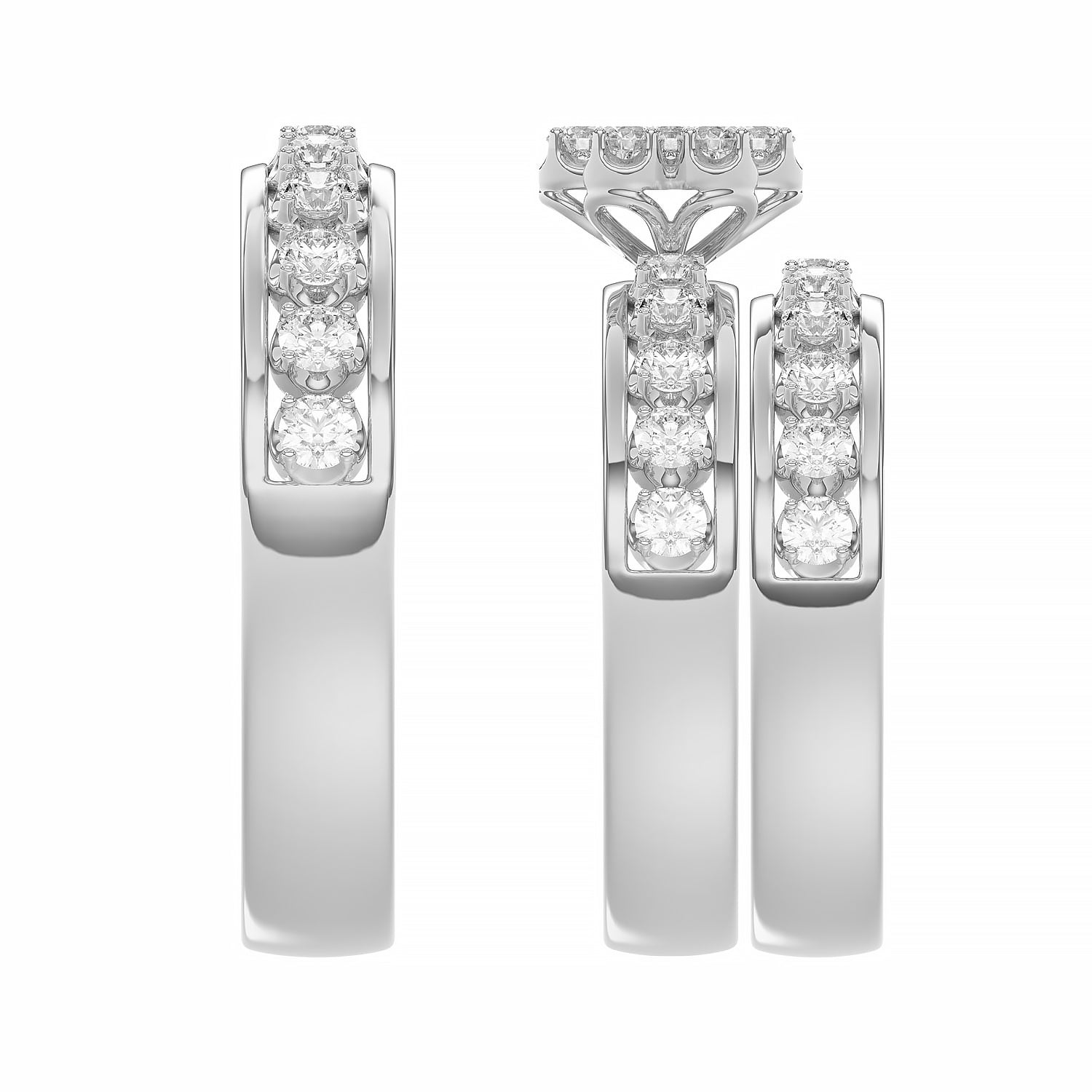 LADIES TRIO RING 1.30CT ROUND DIAMOND 10K WHITE GOLD