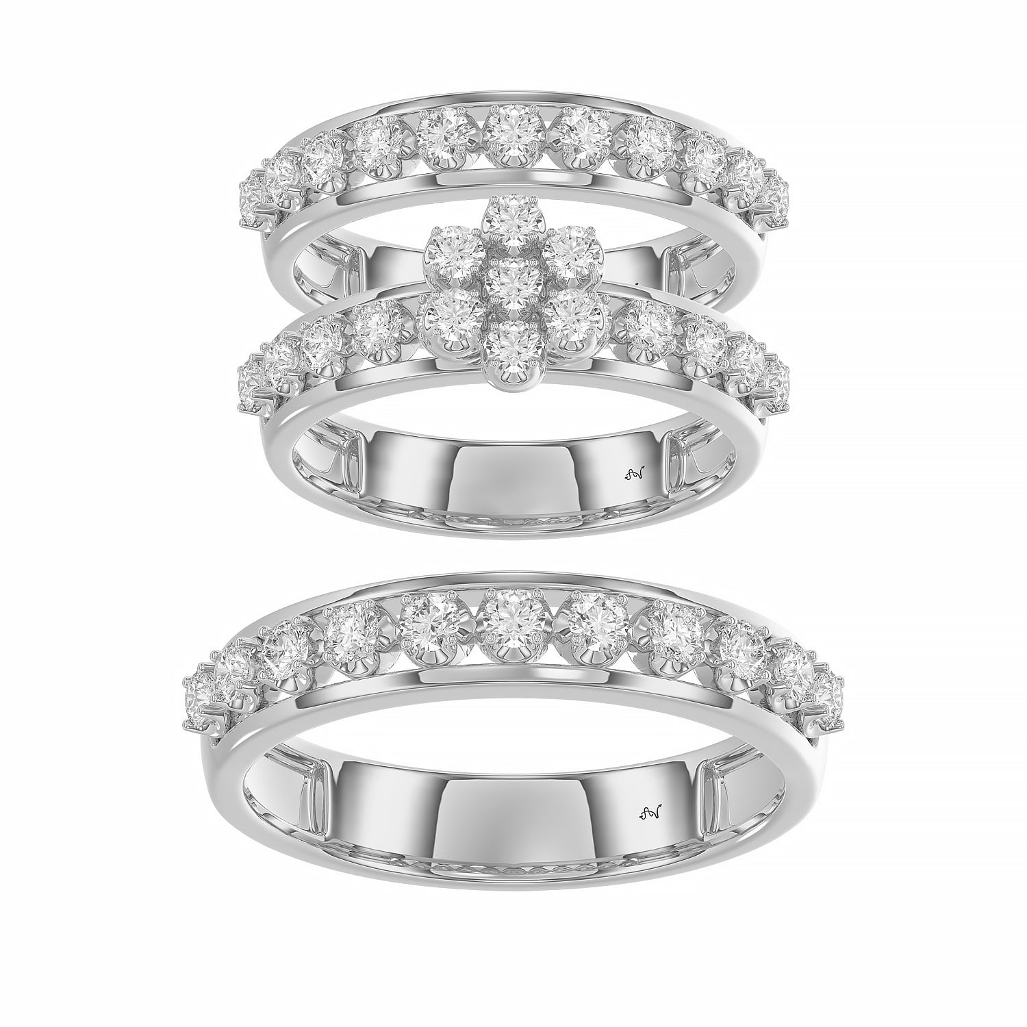 LADIES TRIO RING 1.30CT ROUND DIAMOND 10K WHITE GOLD
