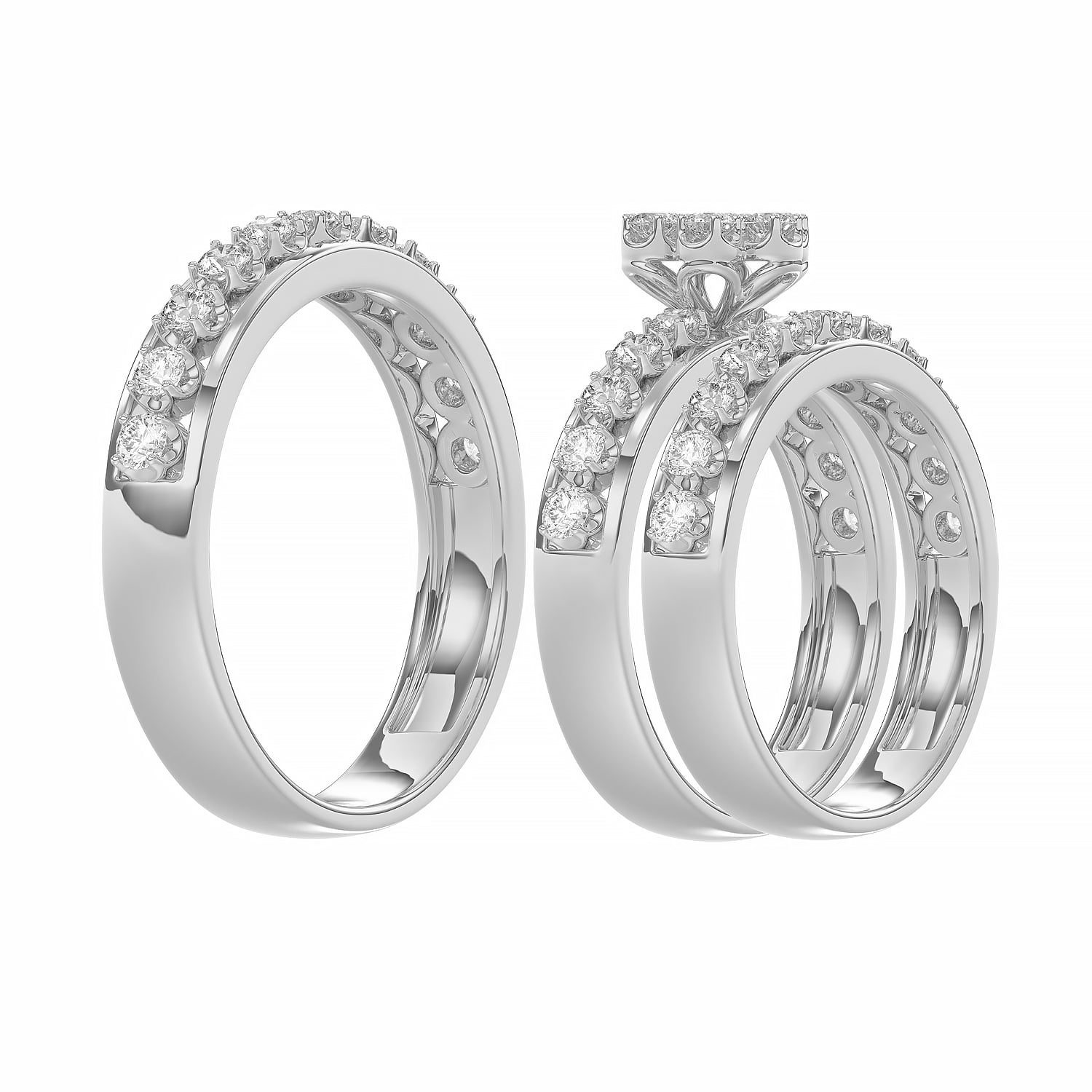 LADIES TRIO RING 1.30CT ROUND DIAMOND 10K WHITE GOLD