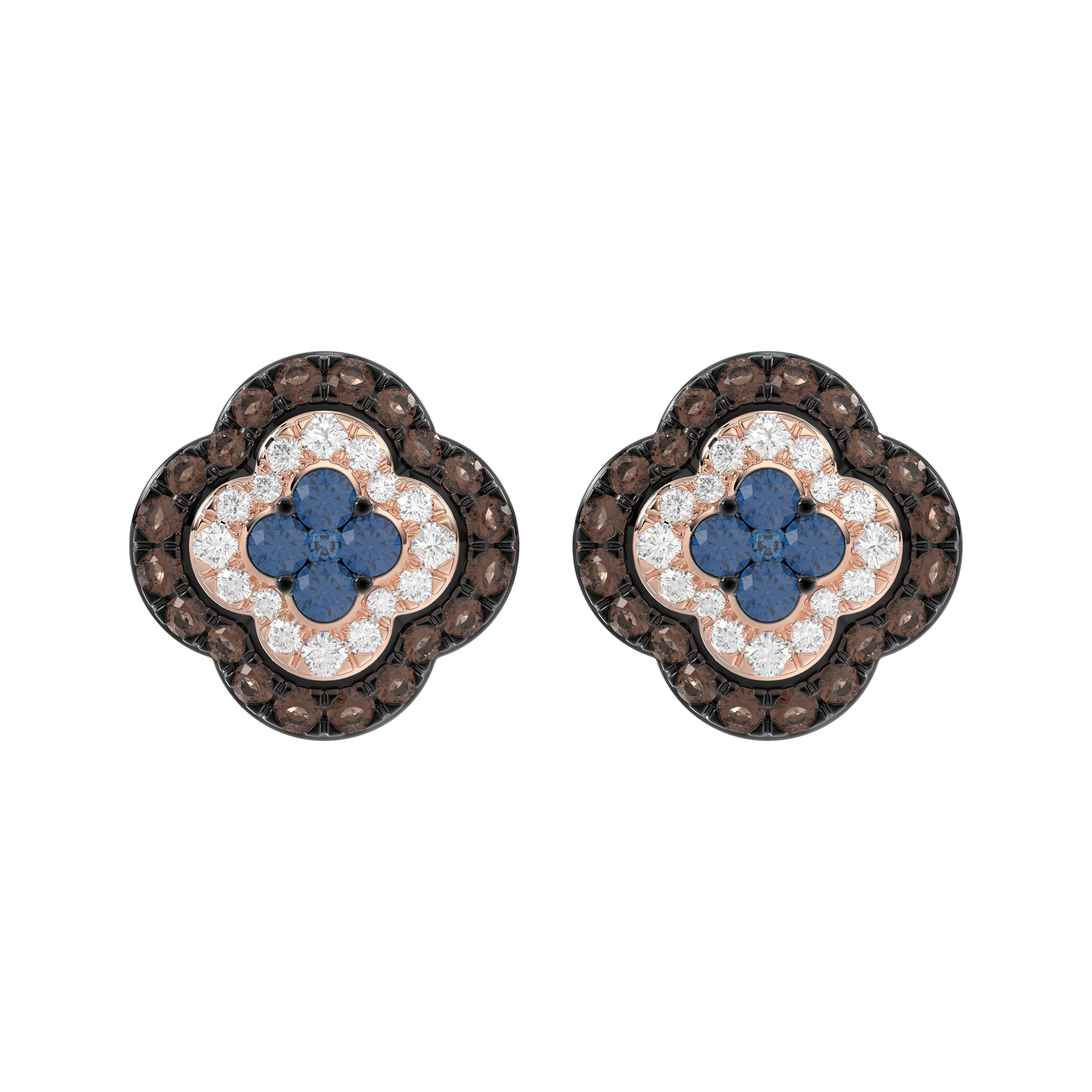 14K Rose Gold 1.00Ct Fancy Color Diamond Earrings Round Blue And Dark Brown Diamond Ladies Jewelry