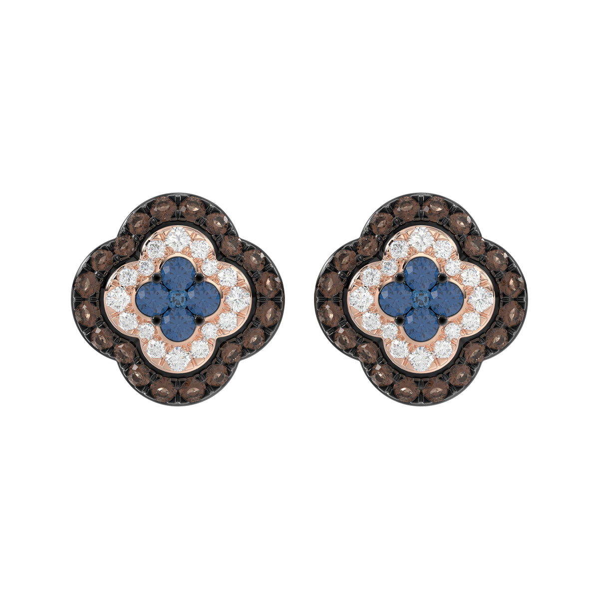 14K Rose Gold 1.00Ct Fancy Color Diamond Earrings Round Blue And Dark Brown Diamond Ladies Jewelry