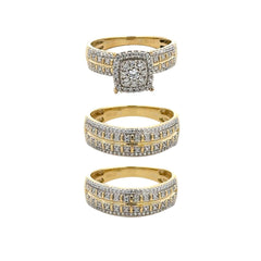 LADIES TRIO SET 1.00CT ROUND DIAMOND 10K YELLOW GOLD