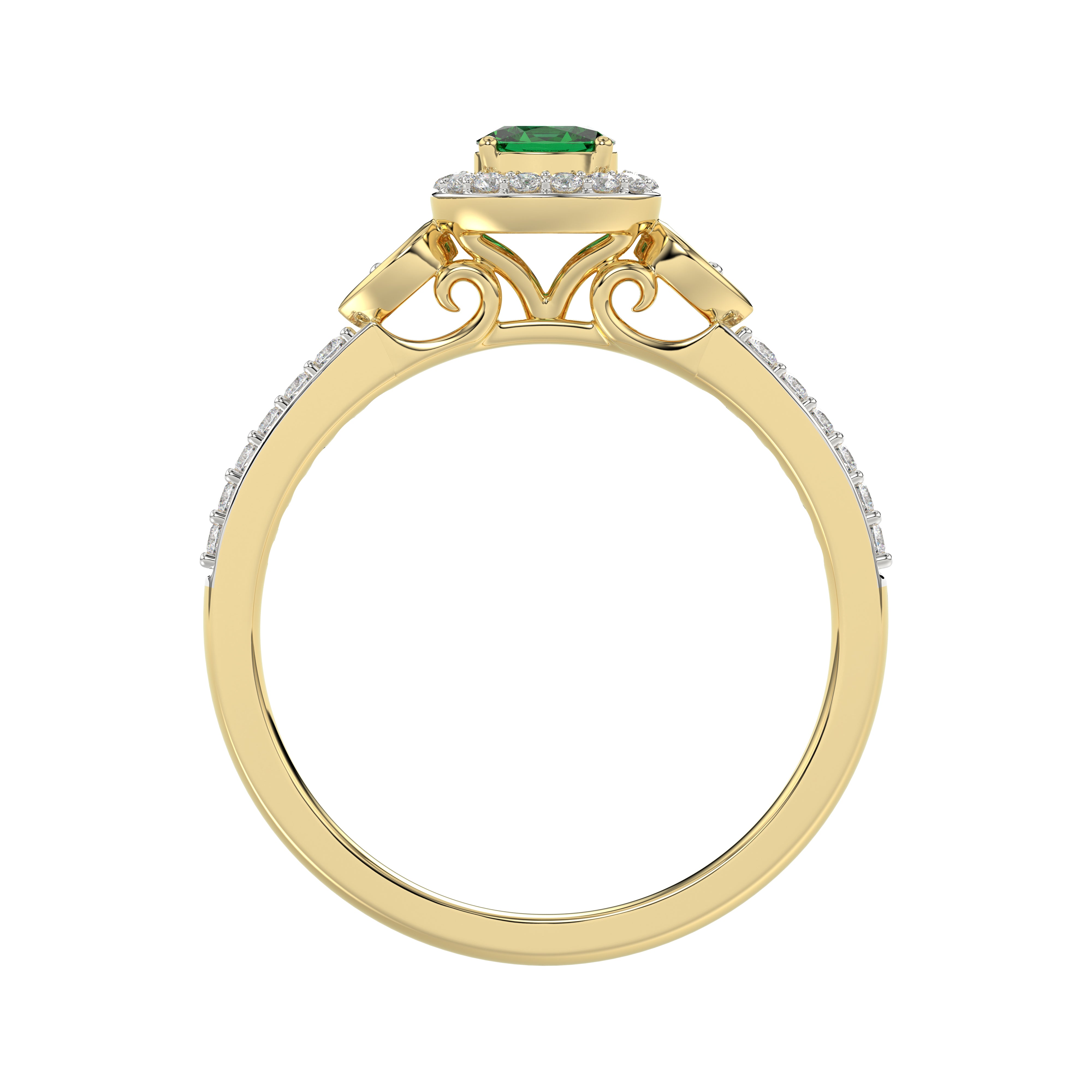 LADIES RING 0.33CT ROUND/GREEN EMERALD OVAL DIAMOND 14K YELLOW GOLD (CENTER STONE 0.15CT GREEN EMERALD OVAL DIAMOND)