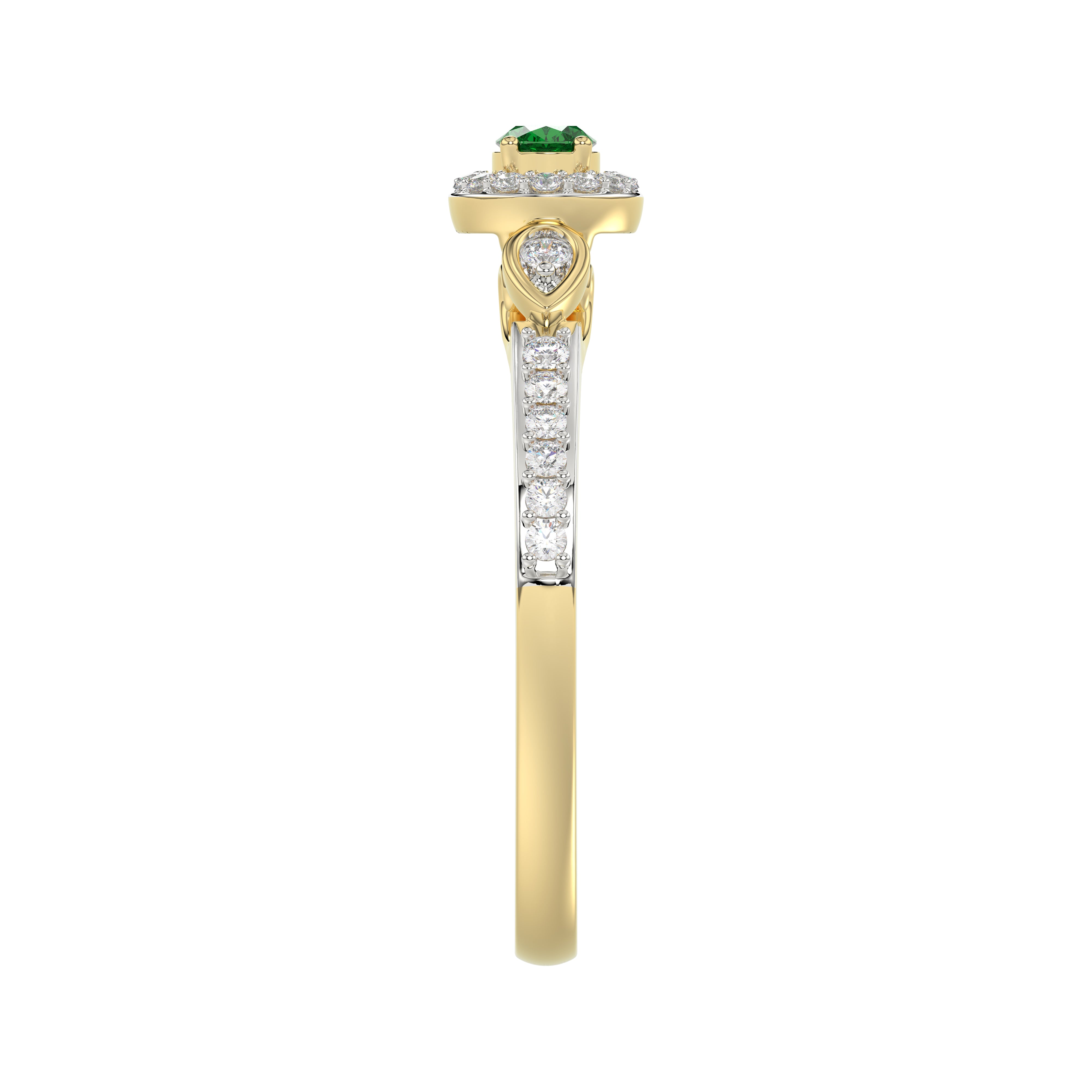 LADIES RING 0.33CT ROUND/GREEN EMERALD OVAL DIAMOND 14K YELLOW GOLD (CENTER STONE 0.15CT GREEN EMERALD OVAL DIAMOND)