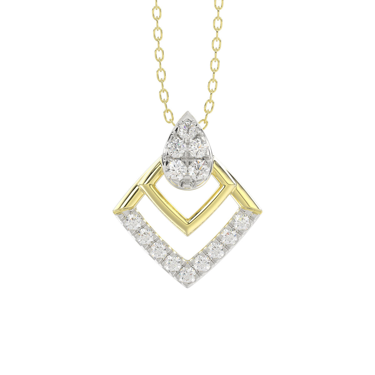 LADIES PENDANT WITH CHAIN 0.13CT ROUND DIAMOND 14K YELLOW GOLD