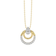Beautiful 14K Yellow Gold Ladies Pendant With Double Circle Design And Sparkling 0.13 Ct Round Diamonds. Includes Chain.