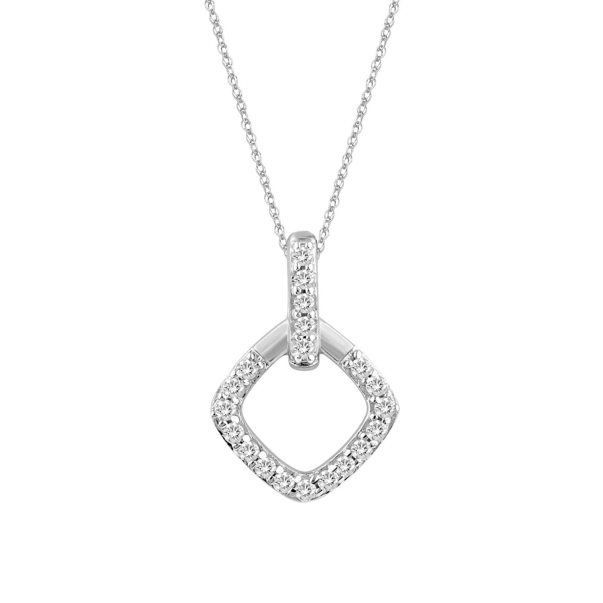 LADIES PENDANT WITH CHAIN 0.13CT ROUND DIAMOND 10K WHITE GOLD
