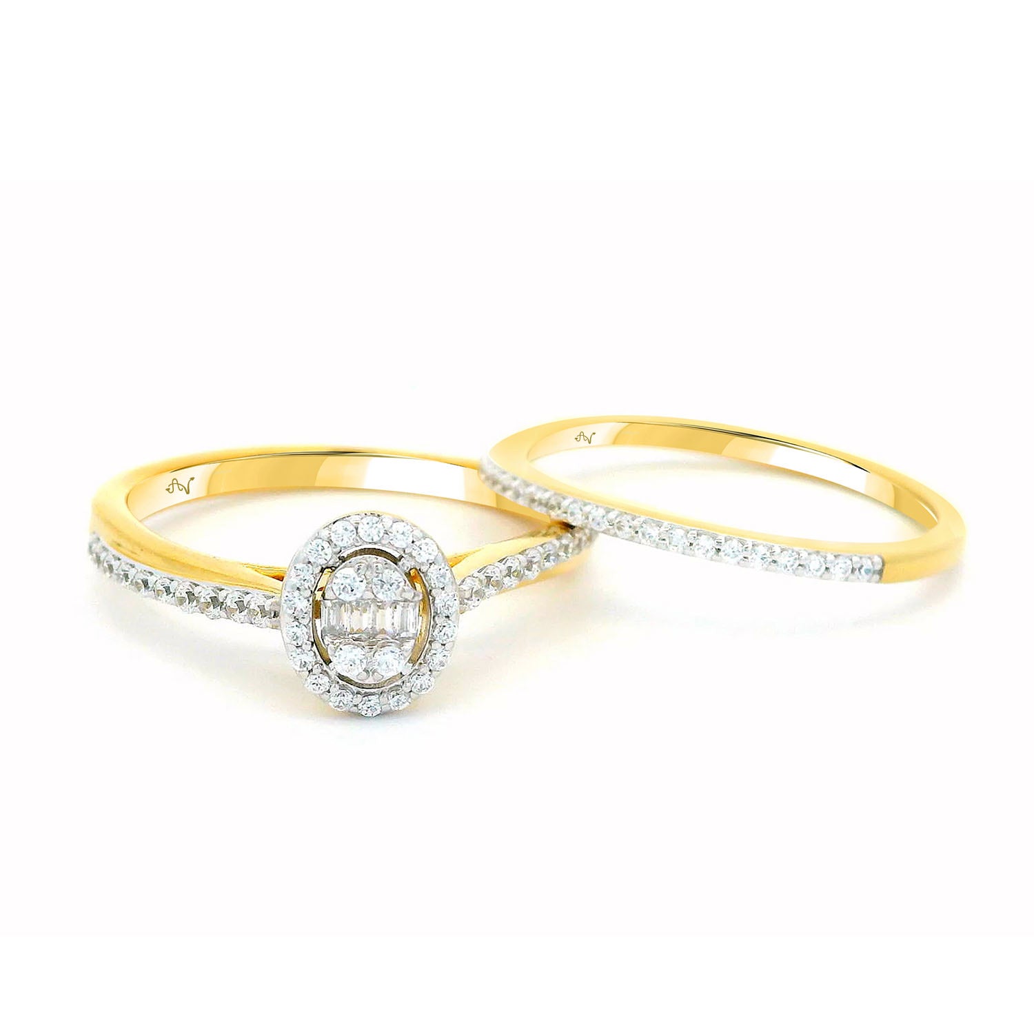 LADIES BRIDAL SET 0.32CT ROUND/BAGUETTE DIAMOND 14K YELLOW GOLD