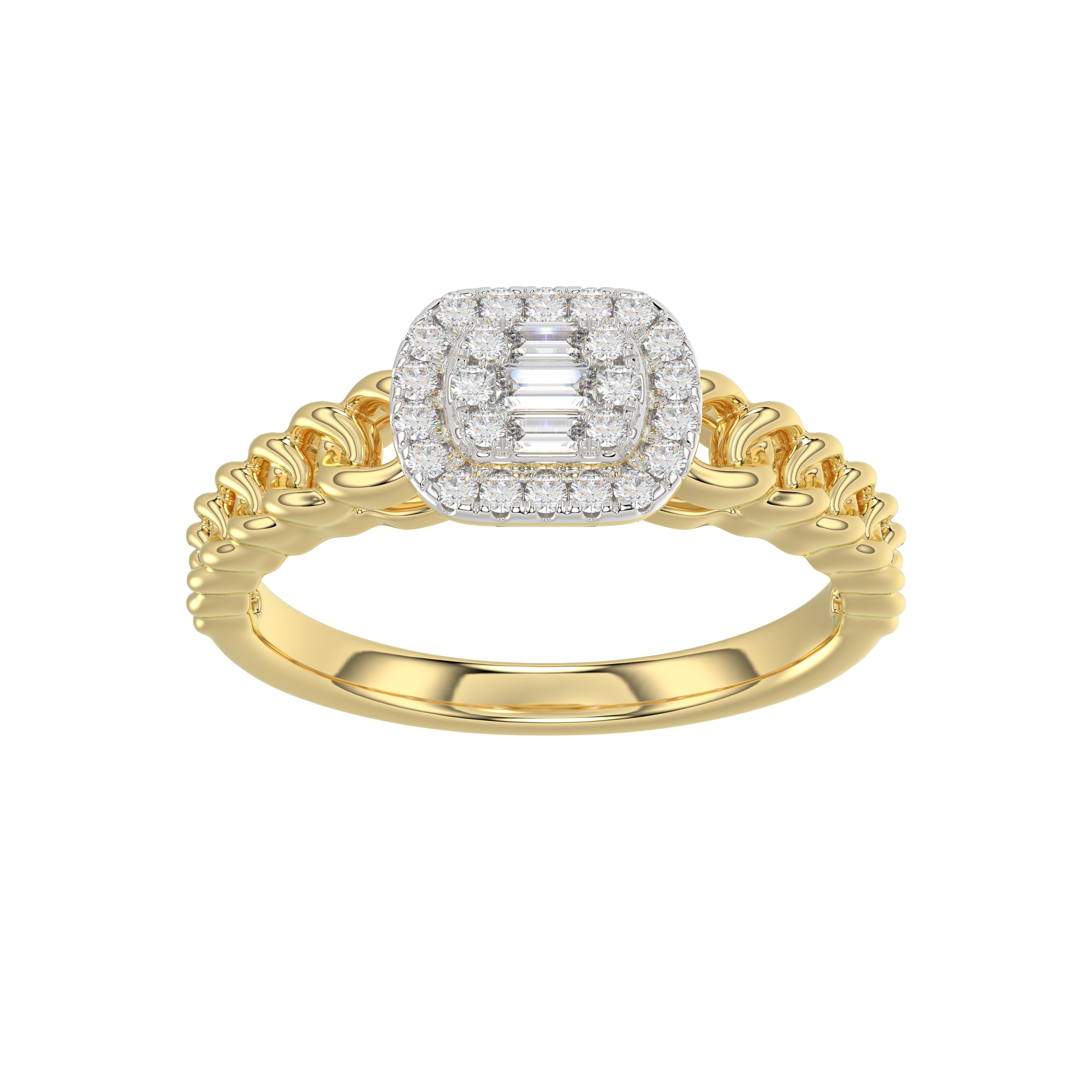 LADIES RING 0.20CT ROUND/BAGUETTE DIAMOND 10K YELLOW GOLD