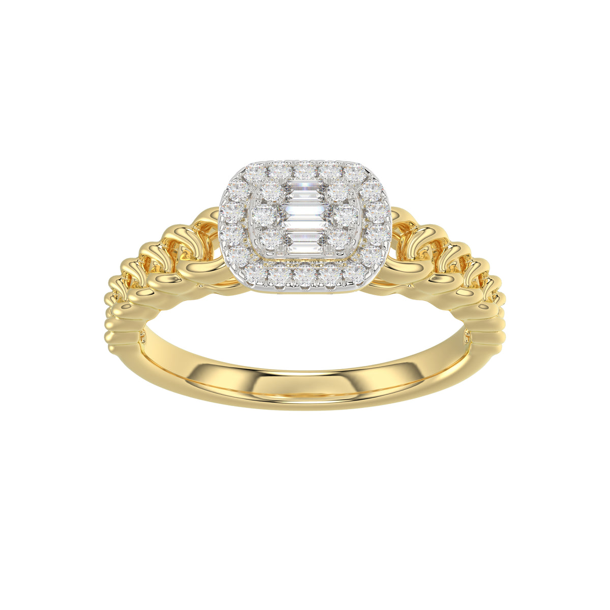 LADIES RING 0.20CT ROUND/BAGUETTE DIAMOND 10K YELLOW GOLD