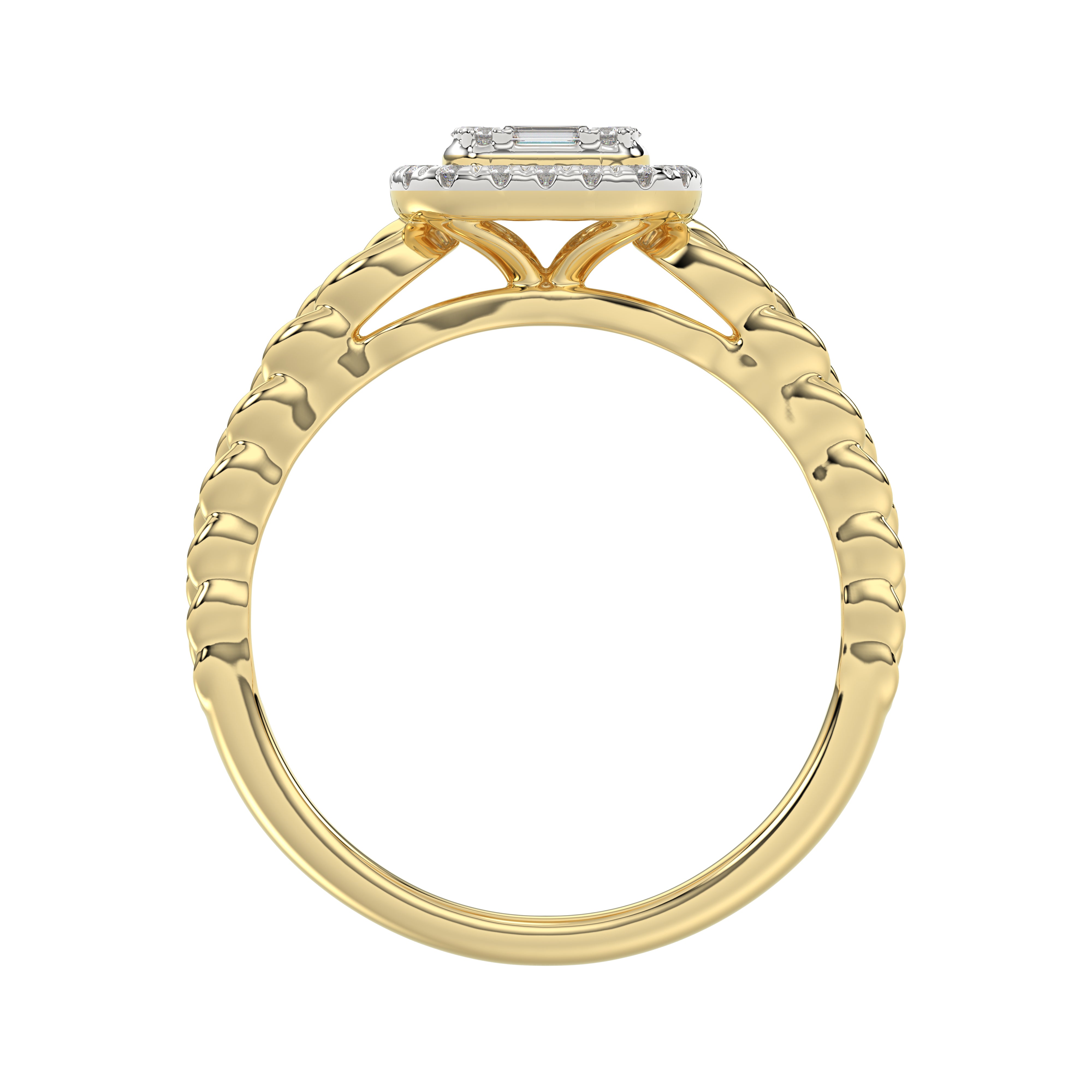 LADIES RING 0.20CT ROUND/BAGUETTE DIAMOND 10K YELLOW GOLD