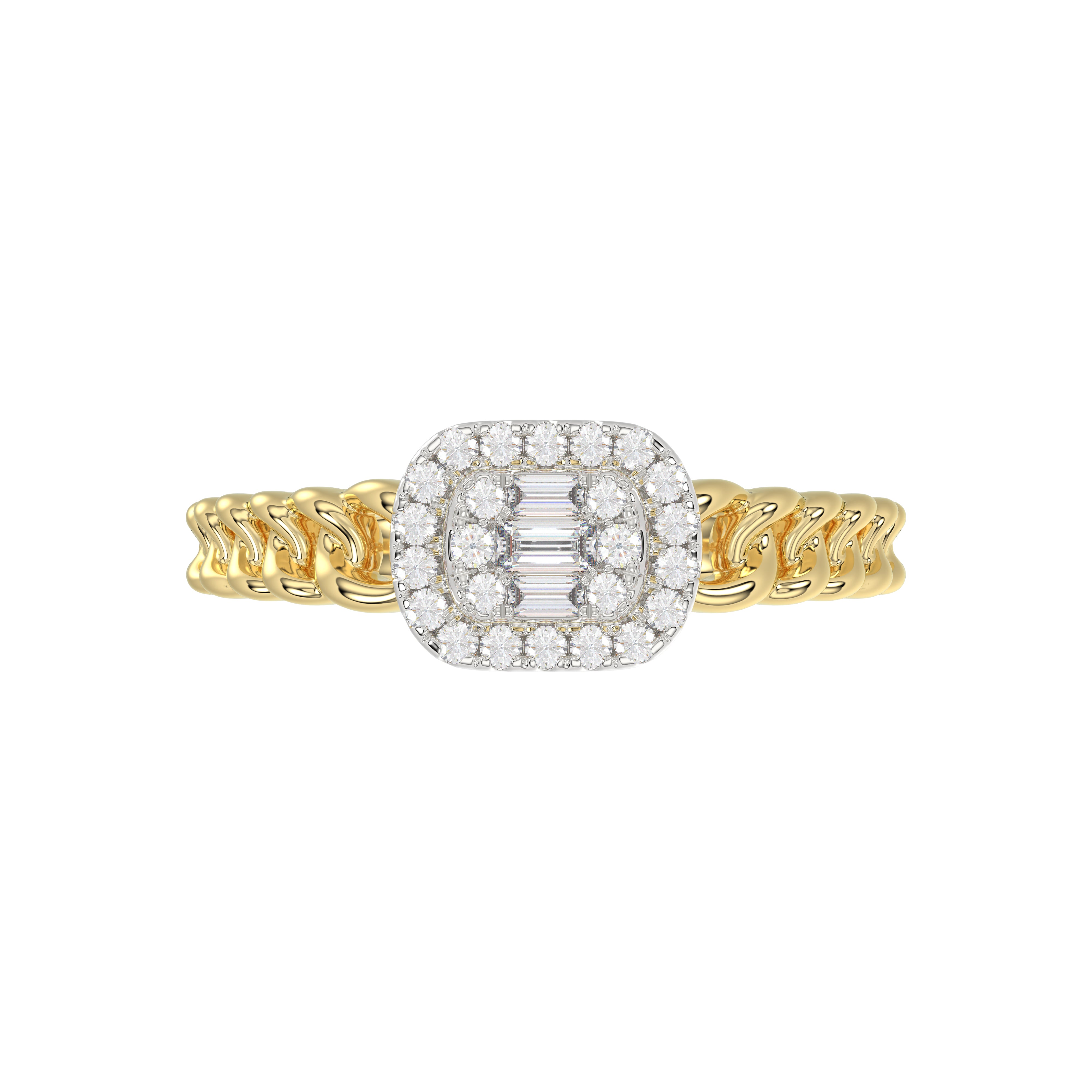 LADIES RING 0.20CT ROUND/BAGUETTE DIAMOND 10K YELLOW GOLD