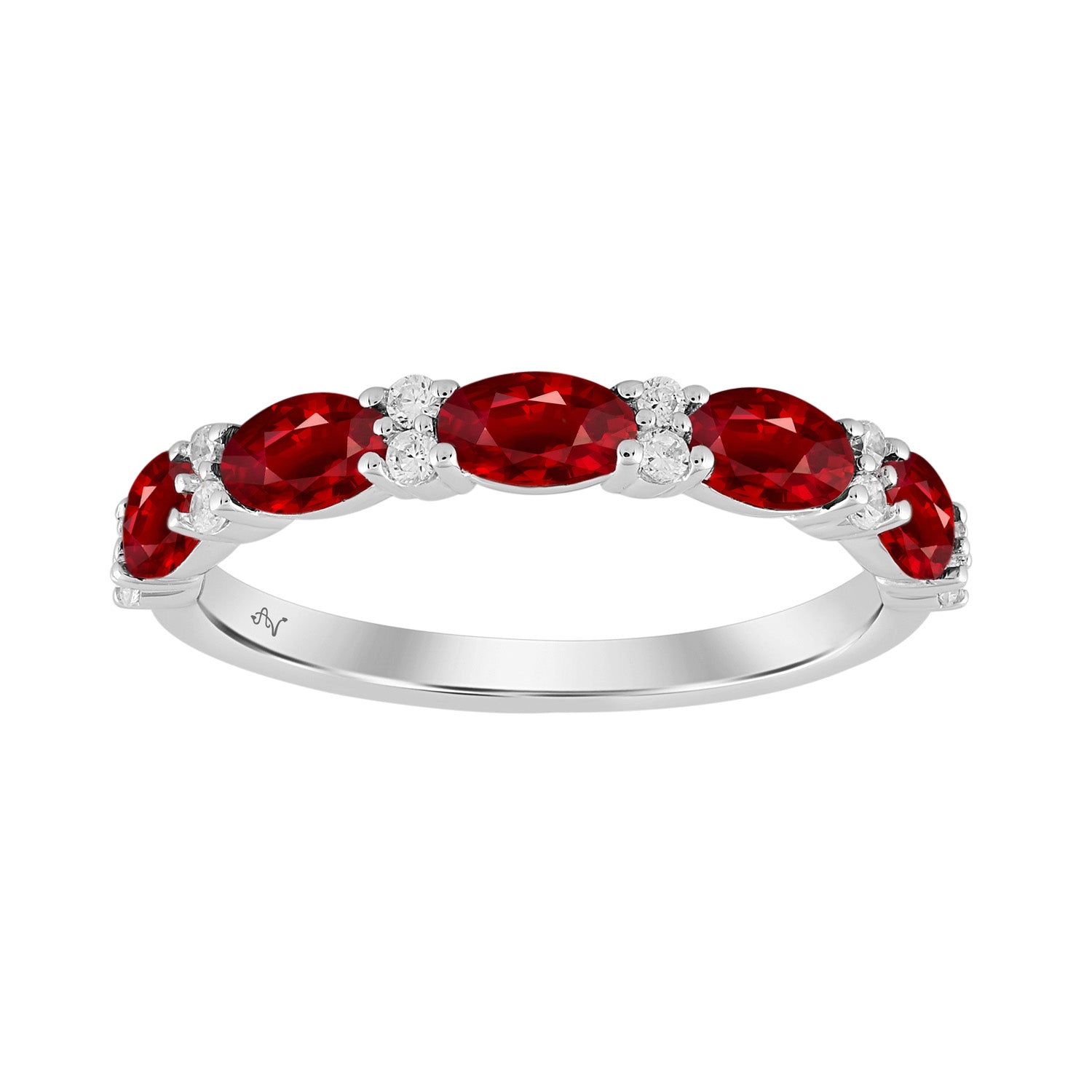 LADIES BAND 1.25CT RUBY OVAL/ROUND DIAMOND 14K WHITE GOLD (CENTER STONE 1.10CT OVAL DIAMOND)