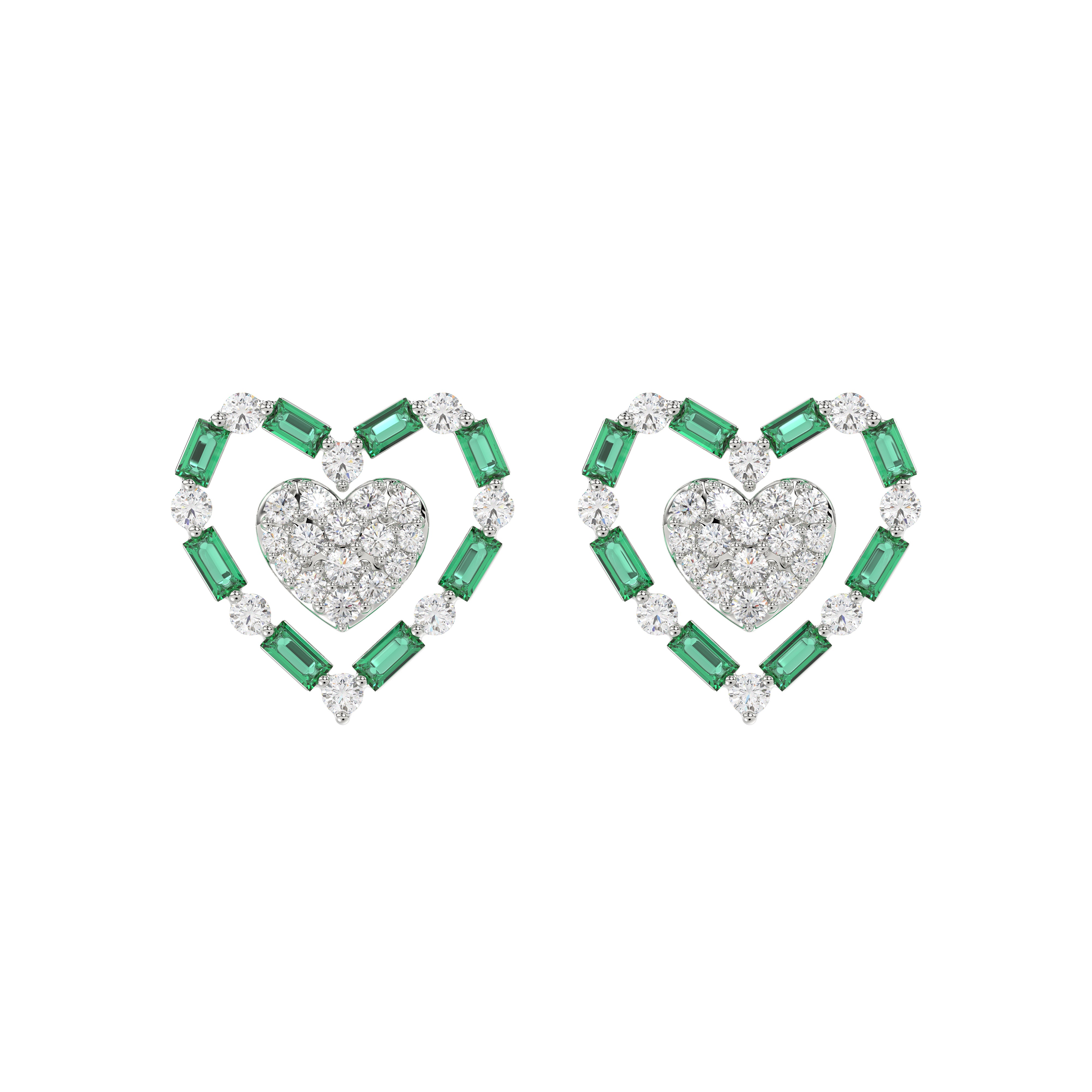 LADIES EARRING 0.50CT ROUND/GREEN EMERALD BAGUETTE DIAMOND 14K YELLOW GOLD (GREEN EMERALD BAGUETTE 0.32CT)