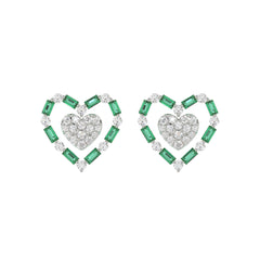 LADIES EARRING 0.50CT ROUND/GREEN EMERALD BAGUETTE DIAMOND 14K YELLOW GOLD (GREEN EMERALD BAGUETTE 0.32CT)