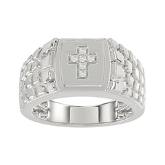 �Elegant Men�S Fashion Ring 0.10Ct Round Diamond Sterling Silver White Luxury Statement Jewelry For Men