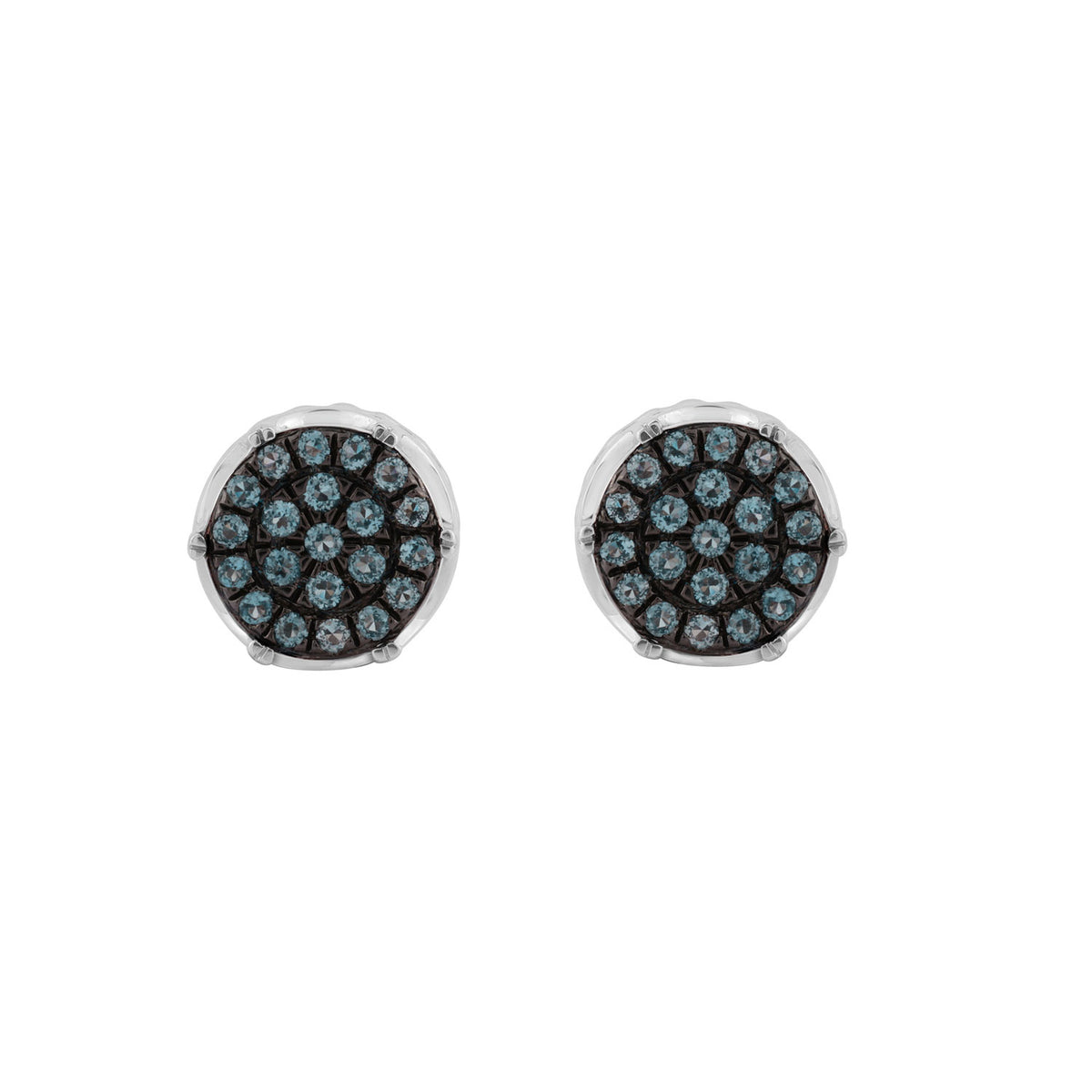 Elegant 0.16Ct Round & Blue Diamond Men’S Earring In Sterling Silver Cluster Design Statement Stud