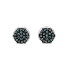 Elegant 0.16Ct Round & Blue Diamond Men’S Earring In Sterling Silver Cluster Design Statement Stud
