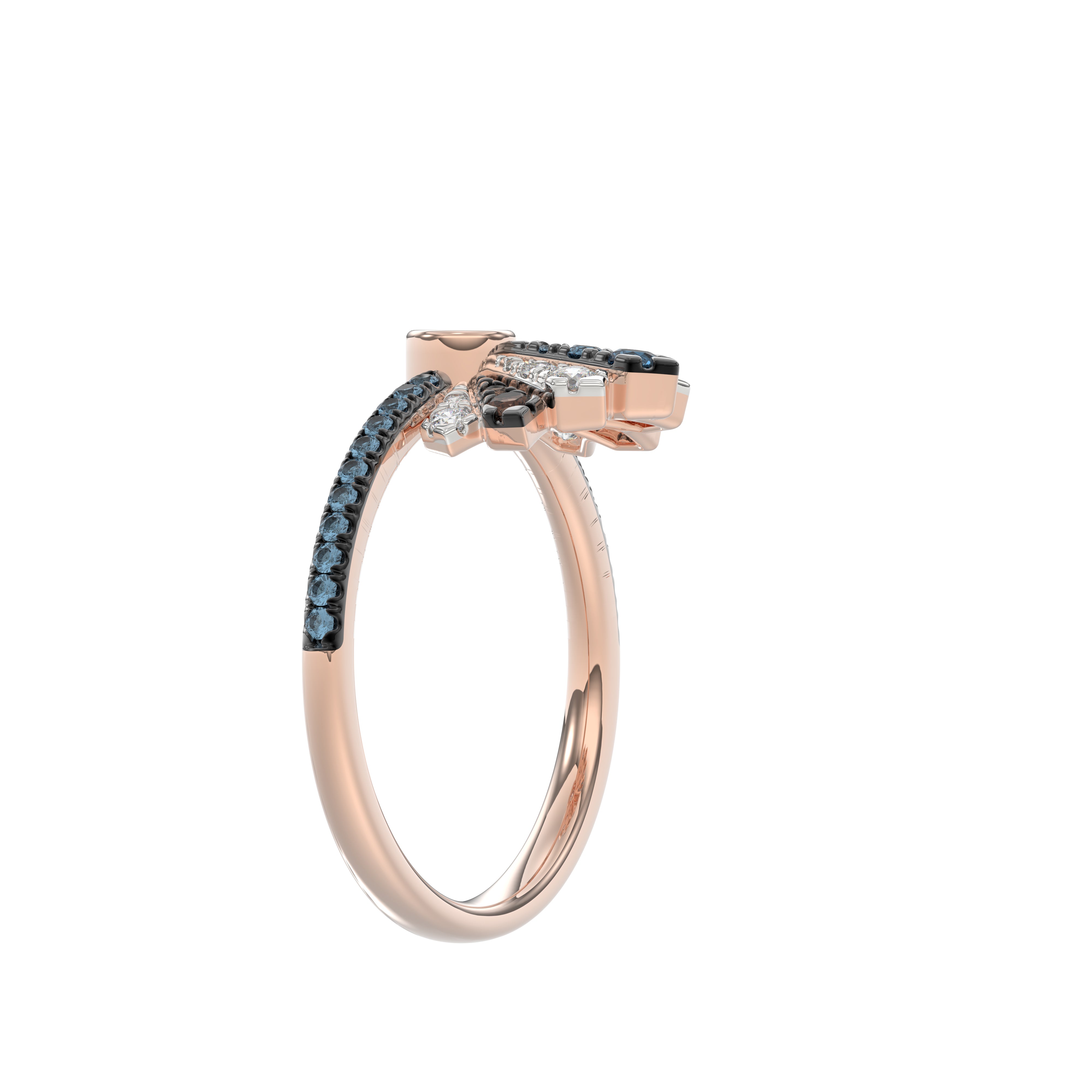 LADIES RING 0.50CT ROUND/ROUND BLUE/DARK BROWN DIAMOND 14K ROSE GOLD