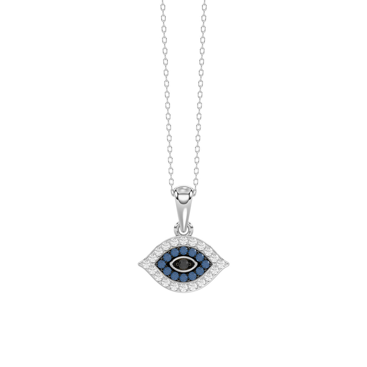 Sterling Silver Ladies 0.10CT Round, Blue & Black Diamond Pendant With Chain Fashion Jewelry Pendant