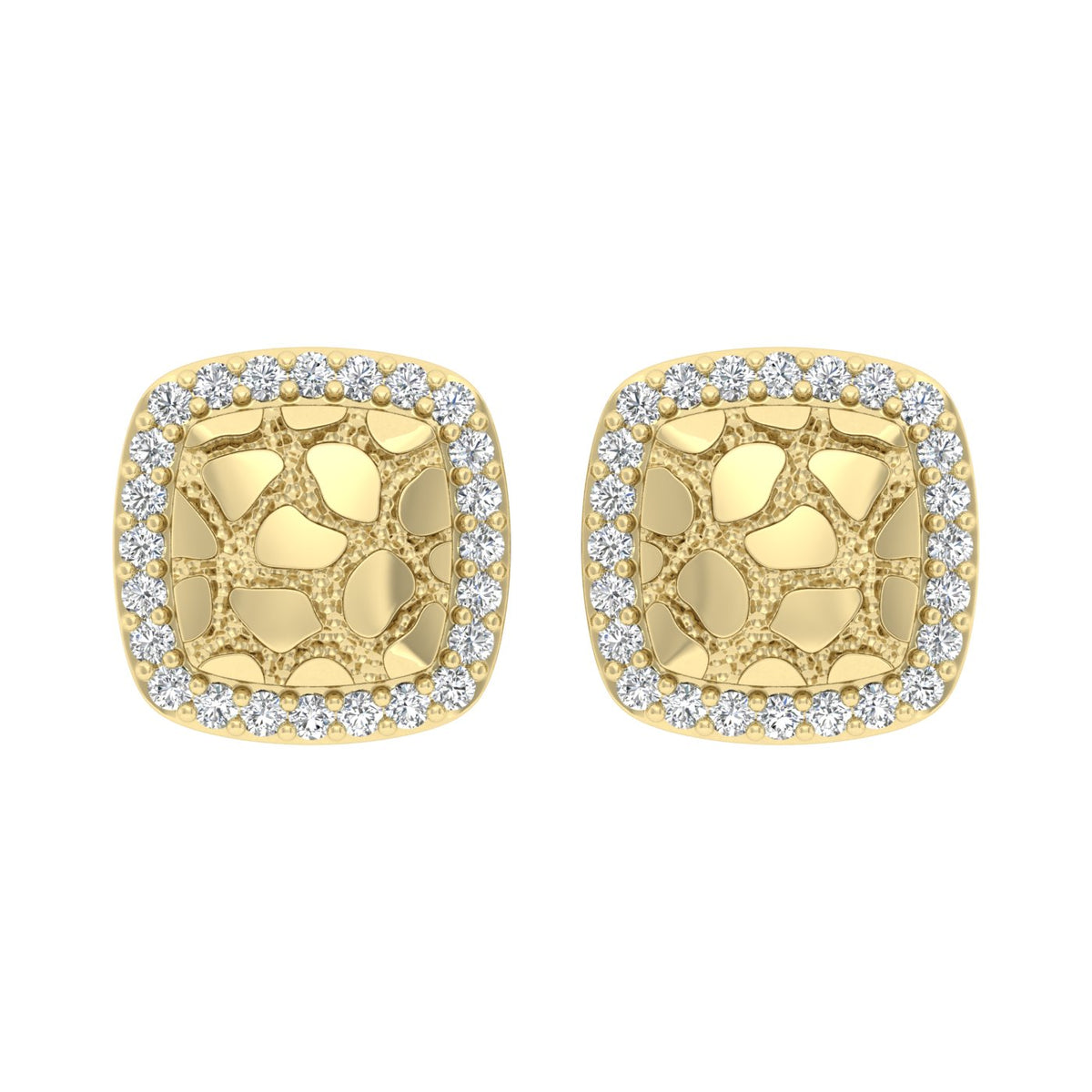 “Ladies Nugget Halo Fashion Earrings 0.25Ct Round Diamond 10K Yellow Gold – Fashionable Women’S Jewelry Gift