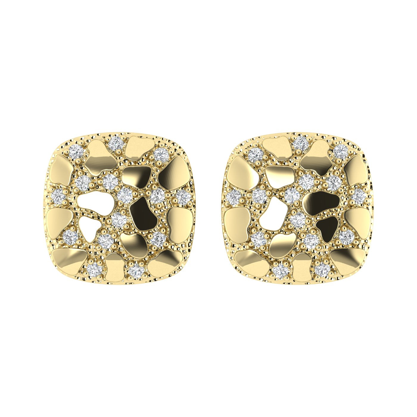 �Ladies Nugget-Fashion Earrings 0.15Ct Round Diamond 10K Yellow Gold � Elegant Women�S Fashion Jewelry Gift