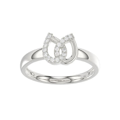 Ladies Lucky Horseshoe Fashion Ring 0.10Ct Round Diamond Sterling Silver White – Double Horseshoe Fashion Jewelry