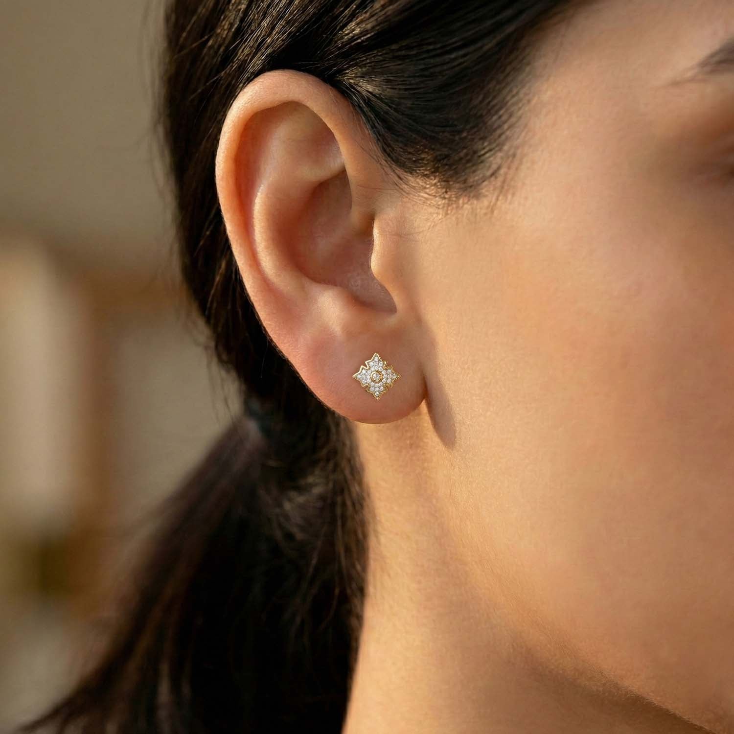 LADIES EARRING 0.25CT ROUND DIAMOND 10K YELLOW GOLD