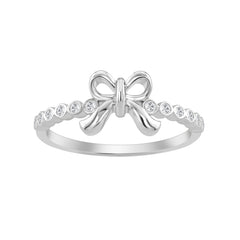 Sterling Silver Ladies 0.10CT Round Diamond Bow Design Engagement Ring Elegant Romantic Jewelry Gift