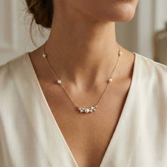 LADIES NECKLACE 0.16CT ROUND/PEARL DIAMOND 14K YELLOW GOLD