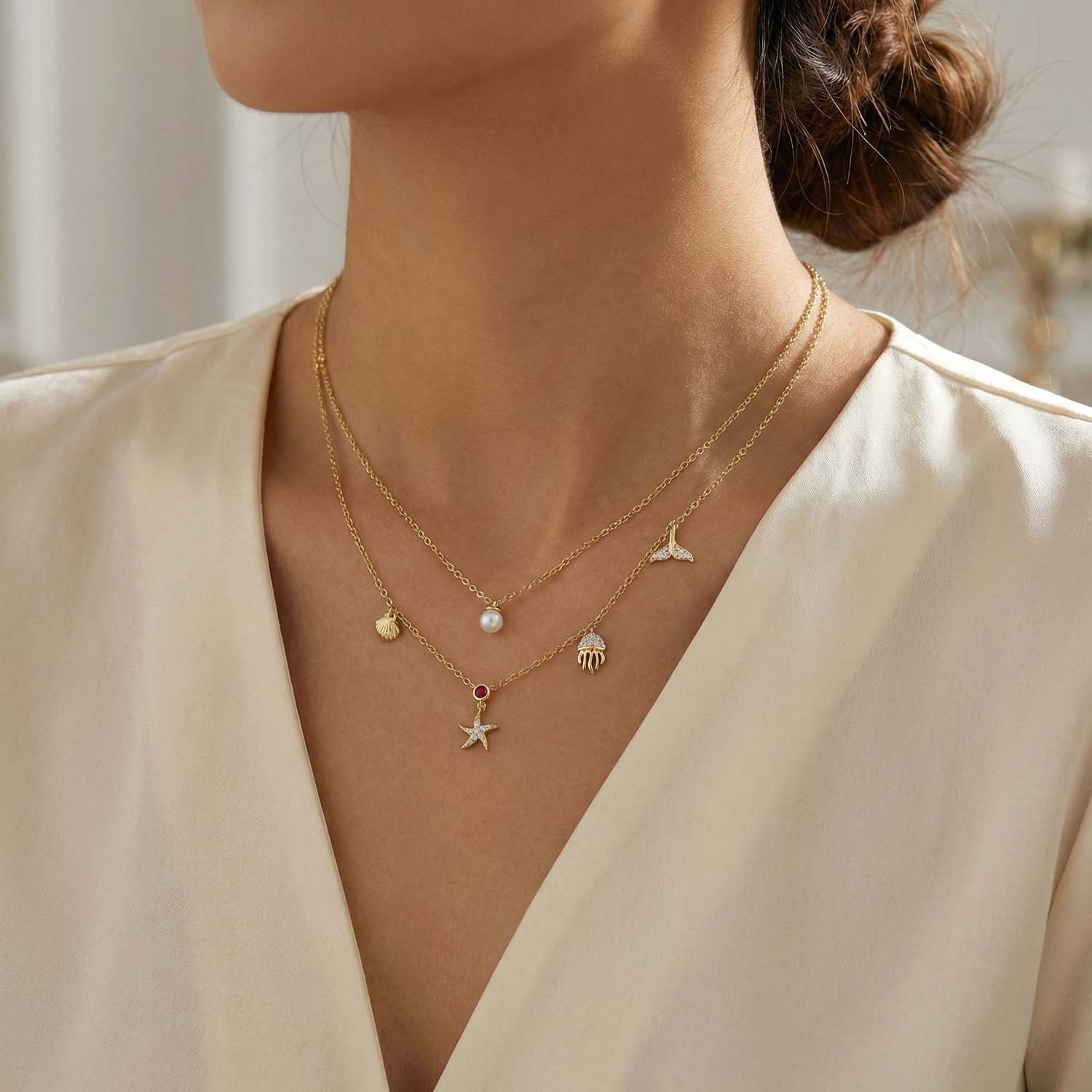 LADIES NECKLACE 0.16CT ROUND/PEARL DIAMOND 14K YELLOW GOLD