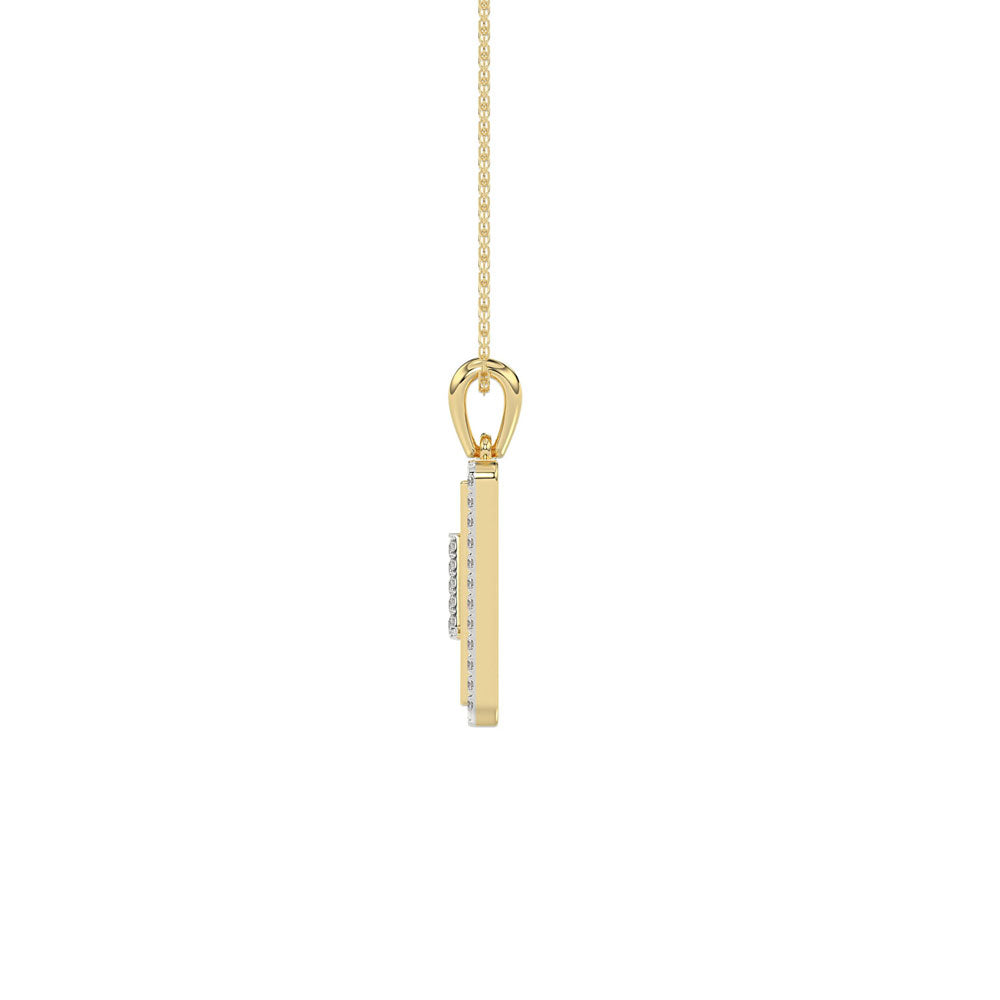 10K Yellow Gold letter 'V' Fashion Pendant With Chain - 0.20 CT Round Diamond Ladies Jewelry Gift