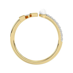 LADIES RING 0.10CT ROUND/PEARL DIAMOND 10K YELLOW GOLD