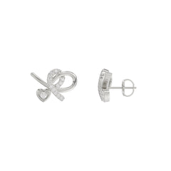 Elegant 10K White Gold Ladies Earrings Featuring A Clustered Heart Design With Twisted Detailing And 0.10 Ct Round Diamonds. Romantic Fine Jewelry For