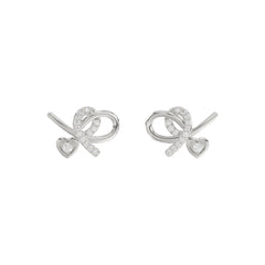 Elegant 10K White Gold Ladies Earrings Featuring A Clustered Heart Design With Twisted Detailing And 0.10 Ct Round Diamonds. Romantic Fine Jewelry For