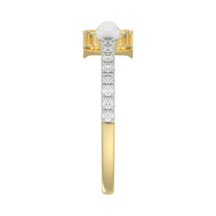 Women’S 10K Yellow Gold Letter “H” Diamond & Pearl Ring 0.10Ct Round Diamond Fine Jewelry