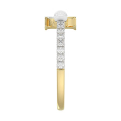 Women’S 10K Yellow Gold Letter “P” Diamond & Pearl Ring 0.10Ct Round Diamond Fine Jewelry