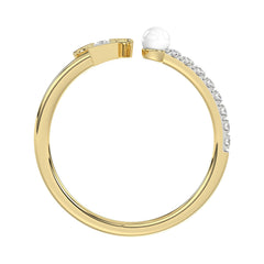 Women’S 10K Yellow Gold Letter “T” Diamond & Pearl Ring 0.10Ct Round Diamond Fine Jewelry