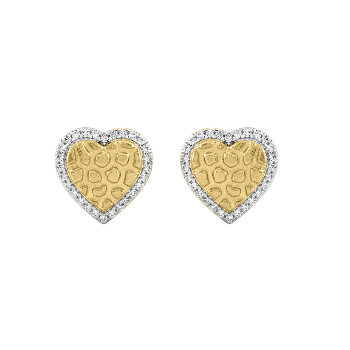 Sterling Silver Nugget Heart Stud Earrings With 0.10Ct Round Diamonds For Women