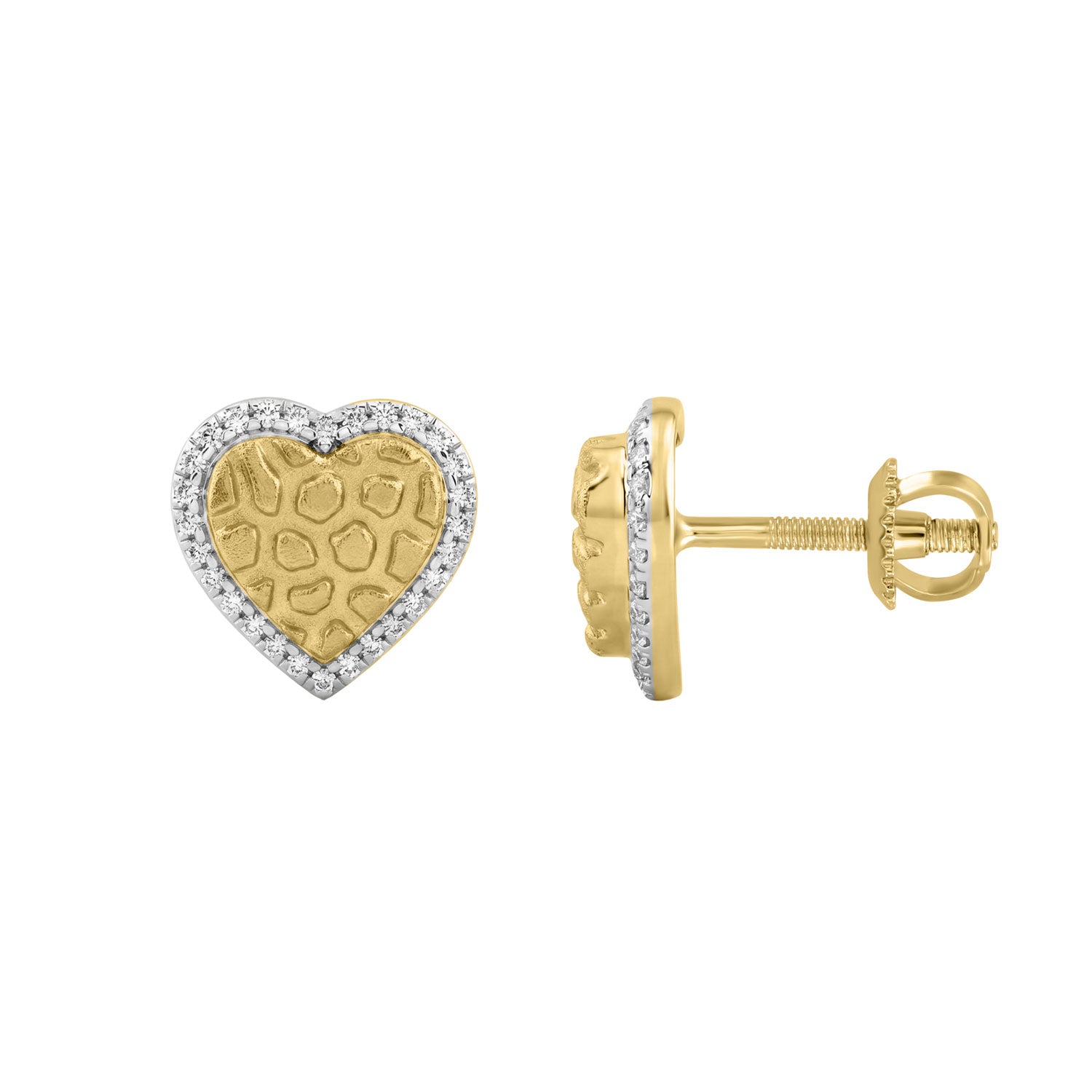 Sterling Silver Nugget Heart Stud Earrings With 0.10Ct Round Diamonds For Women