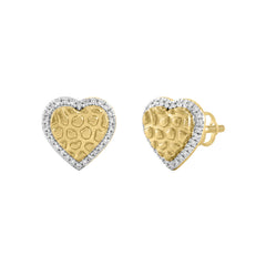 Sterling Silver Nugget Heart Stud Earrings With 0.10Ct Round Diamonds For Women