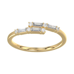 Ladies 10K Yellow Gold Diamond Ring 0.16 Ct Round & Baguette Diamond Jewelry