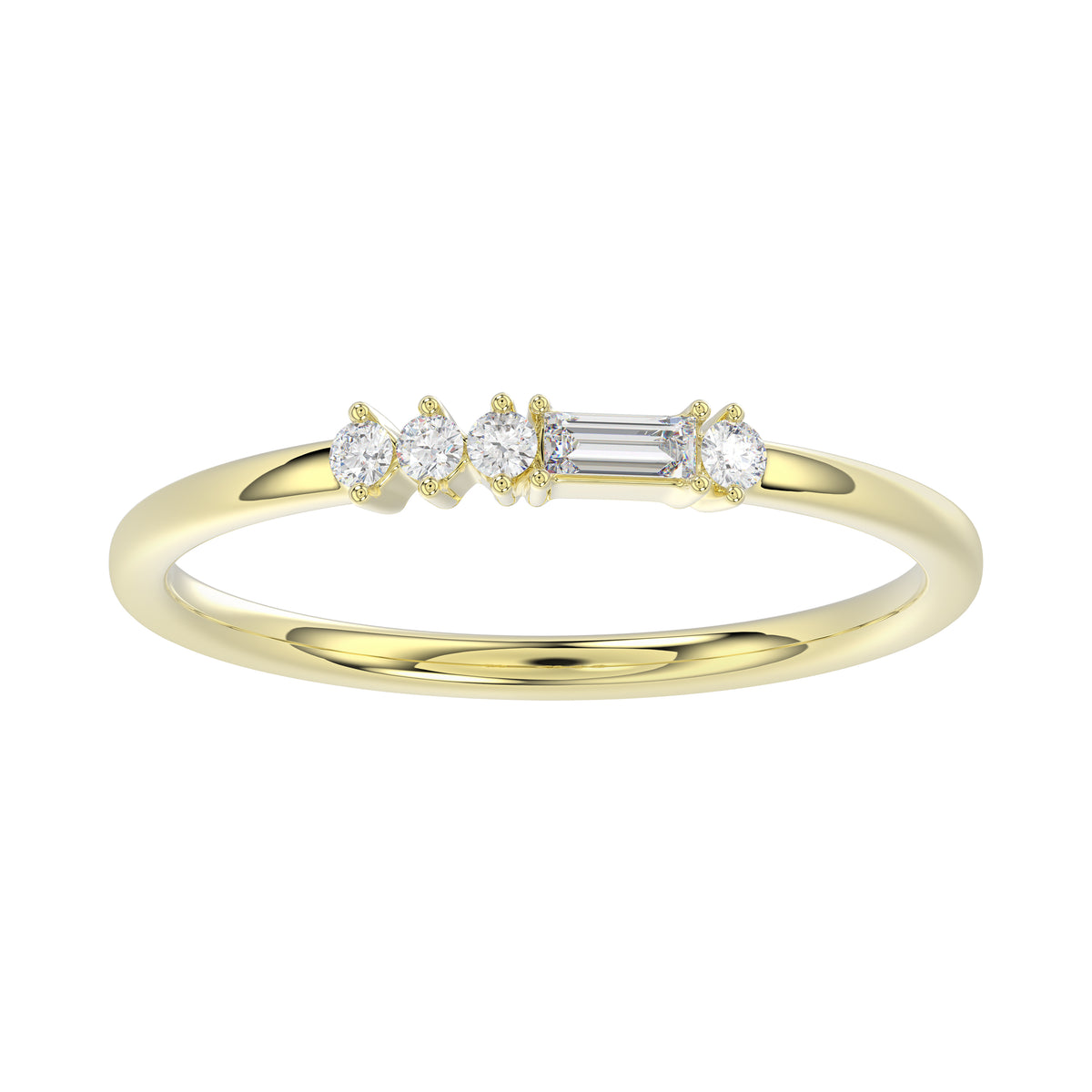 Ladies 10K Yellow Gold Diamond Fashion Ring 0.16 Ct Round & Baguette Diamond Jewelry